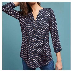 Anthropologie Maeve Printed Pintuck Blouse